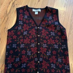 Floral Sweater Vest - Red and Purple